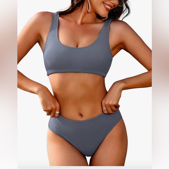 NWT AI'MAGE Women Ribbed Bikini Sets Sporty Swimsuits Scoop Neck Two Piece - Picture 1 of 7